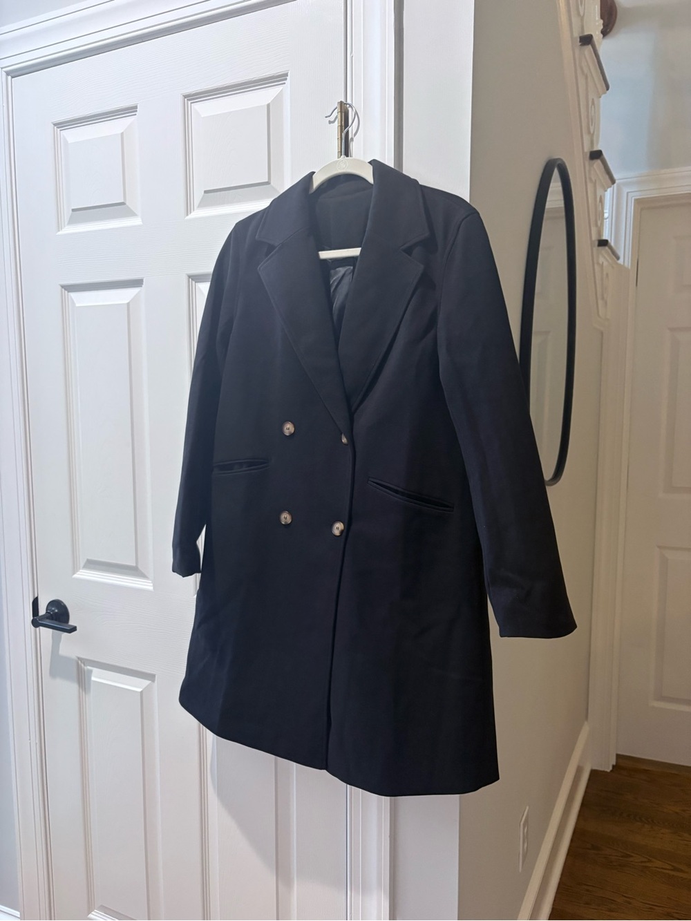 Amazon Black Double-Breasted Pea Coat with Notched Lapels